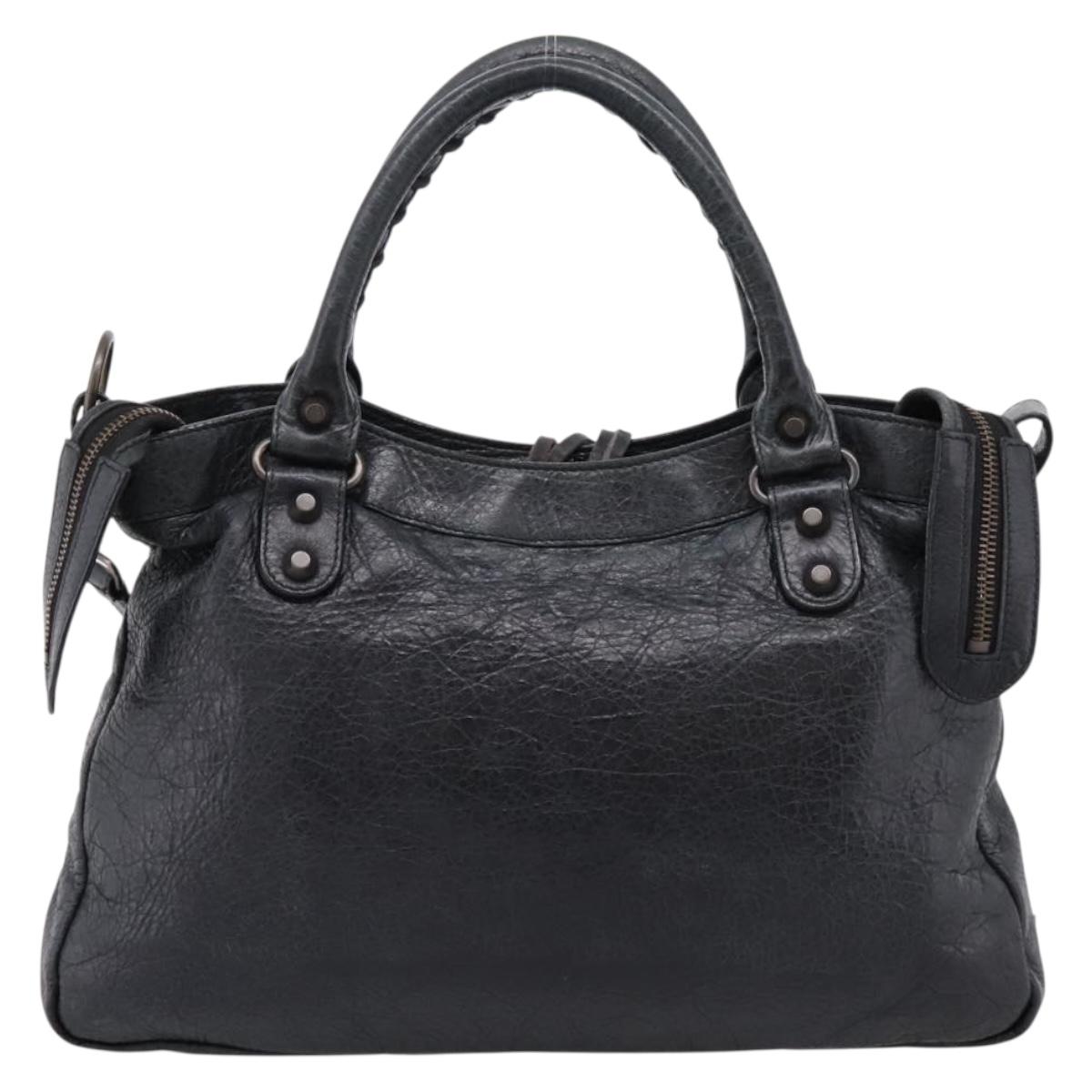 Balenciaga The Town Hand Bag Leather 2way Black 240579 Auth