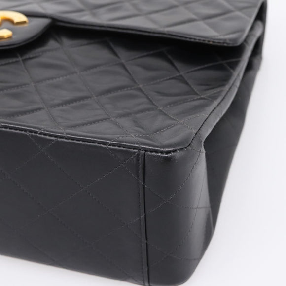 CHANEL Matelasse Big Matelasse 34 Shoulder Bag Lamb Skin Black CC Auth mr2970SAV