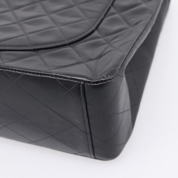 CHANEL Matelasse Big Matelasse 34 Shoulder Bag Lamb Skin Black CC Auth mr2970SAV