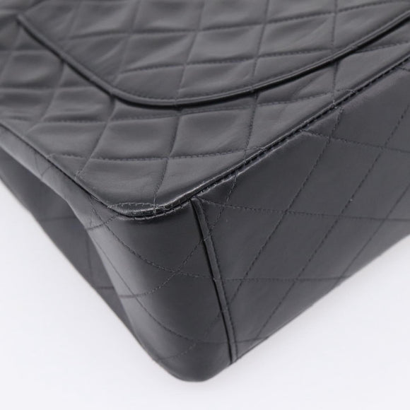 CHANEL Matelasse Big Matelasse 34 Shoulder Bag Lamb Skin Black CC Auth mr2970SAV
