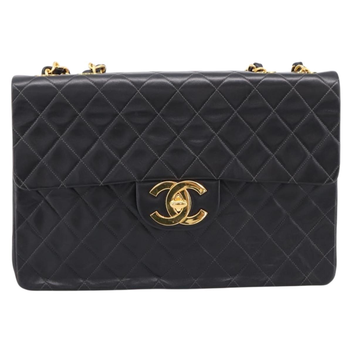 CHANEL Matelasse Big Matelasse 34 Shoulder Bag Lamb Skin Black CC