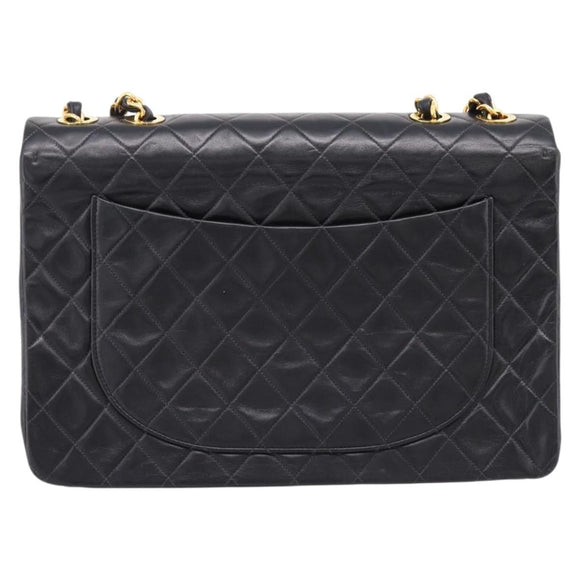 CHANEL Matelasse Big Matelasse 34 Shoulder Bag Lamb Skin Black CC Auth mr2970SAV