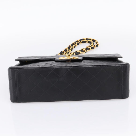 CHANEL Matelasse Big Matelasse 34 Shoulder Bag Lamb Skin Black CC Auth mr2970SAV