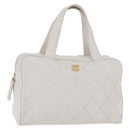 CHANEL Wild Stitch Hand Bag Leather White Gold Tone CC Auth mr2972-1