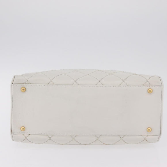 CHANEL Wild Stitch Hand Bag Leather White Gold Tone CC Auth mr2972