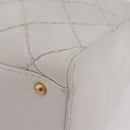 CHANEL Wild Stitch Hand Bag Leather White Gold Tone CC Auth mr2972-18