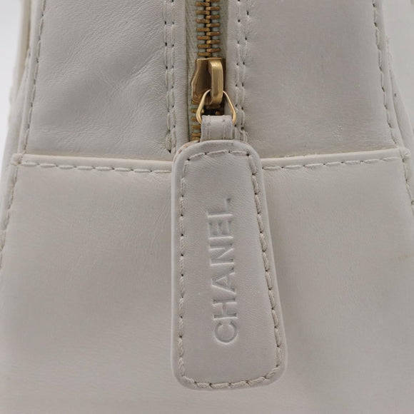 CHANEL Wild Stitch Hand Bag Leather White Gold Tone CC Auth mr2972