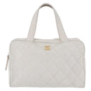 CHANEL Wild Stitch Hand Bag Leather White Gold Tone CC Auth mr2972-13