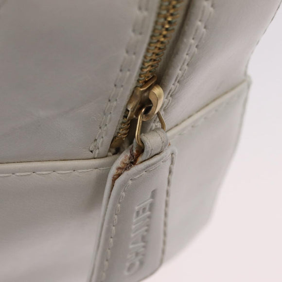 CHANEL Wild Stitch Hand Bag Leather White Gold Tone CC Auth mr2972
