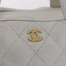 CHANEL Wild Stitch Hand Bag Leather White Gold Tone CC Auth mr2972-23