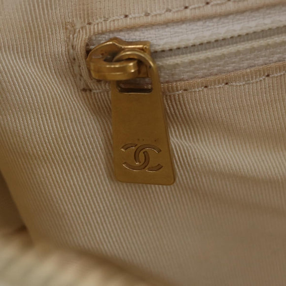 CHANEL Wild Stitch Hand Bag Leather White Gold Tone CC Auth mr2972