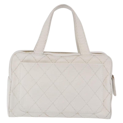 CHANEL Wild Stitch Hand Bag Leather White Gold Tone CC Auth mr2972 - 0