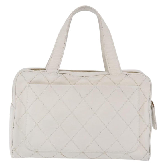 CHANEL Wild Stitch Hand Bag Leather White Gold Tone CC Auth mr2972