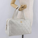 CHANEL Wild Stitch Hand Bag Leather White Gold Tone CC Auth mr2972-30
