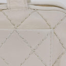 CHANEL Wild Stitch Hand Bag Leather White Gold Tone CC Auth mr2972-3