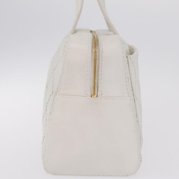 CHANEL Wild Stitch Hand Bag Leather White Gold Tone CC Auth mr2972