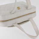 CHANEL Wild Stitch Hand Bag Leather White Gold Tone CC Auth mr2972-7