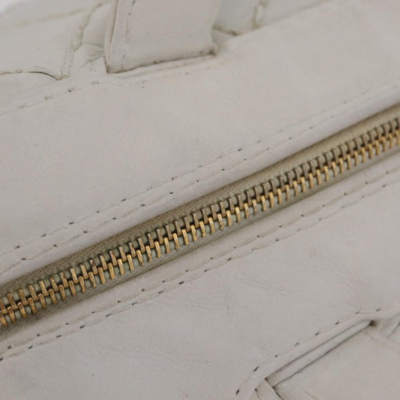 CHANEL Wild Stitch Hand Bag Leather White Gold Tone CC Auth mr2972