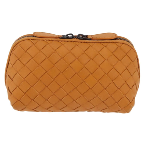 BOTTEGA VENETA INTRECCIATO Pouch Leather Orange Auth mr2980A