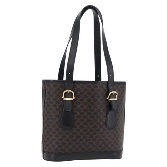 CELINE Macadam Canvas Tote Bag PVC Black Gold Tone Auth mr2983A