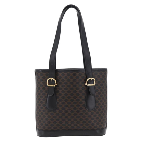 CELINE Macadam Canvas Tote Bag PVC Black Gold Tone Auth mr2983A