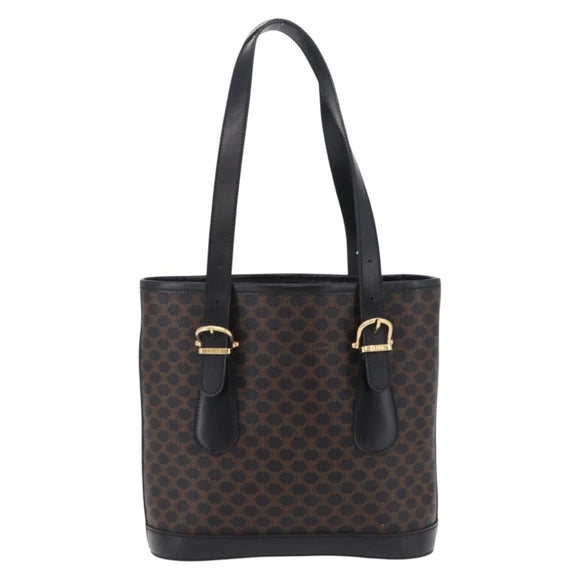 CELINE Macadam Canvas Tote Bag PVC Black Gold Tone Auth mr2983A