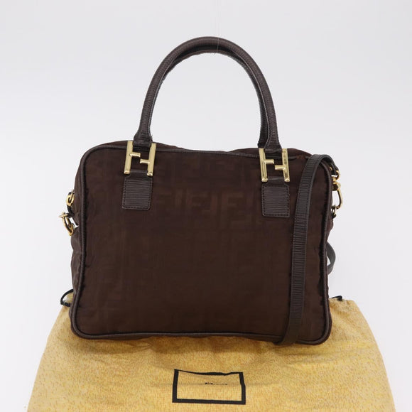 FENDI Zucca Canvas Hand Bag 2way Brown Gold Tone Auth mr2984A