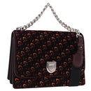 Christian Dior Oblique Diorama Hand Bag Velor 2way Red Silver Auth mr2986V-1