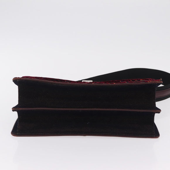 Christian Dior Oblique Diorama Hand Bag Velor 2way Red Silver Auth mr2986V