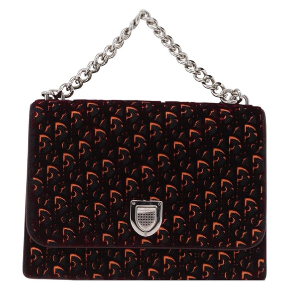 Christian Dior Oblique Diorama Hand Bag Velor 2way Red Silver Auth mr2986V