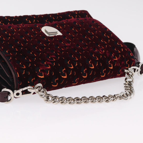 Christian Dior Oblique Diorama Hand Bag Velor 2way Red Silver Auth mr2986V