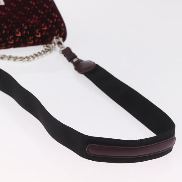 Christian Dior Oblique Diorama Hand Bag Velor 2way Red Silver Auth mr2986V