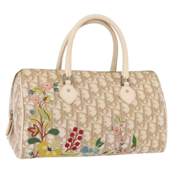 Christian Dior Trotter Floral Hand Bag PVC Beige Silver Auth mr2988V