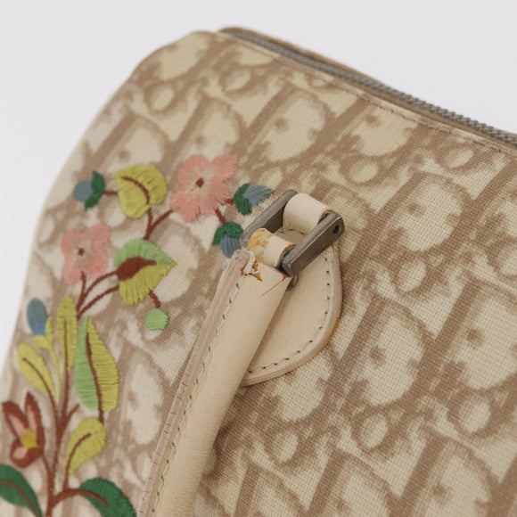 Christian Dior Trotter Floral Hand Bag PVC Beige Silver Auth mr2988V