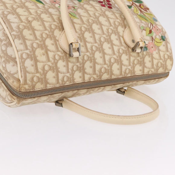 Christian Dior Trotter Floral Hand Bag PVC Beige Silver Auth mr2988V