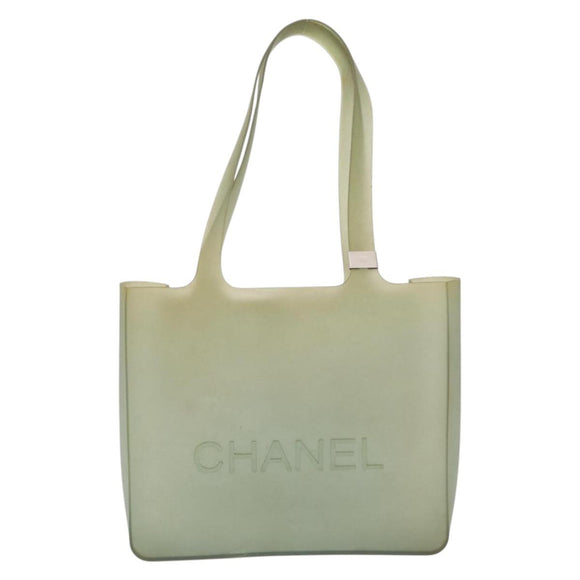 CHANEL Tote Bag Rubber Khaki Silver CC Auth mr2989
