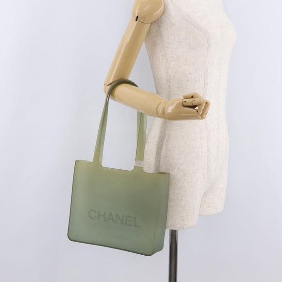 CHANEL Tote Bag Rubber Khaki Silver CC Auth mr2989