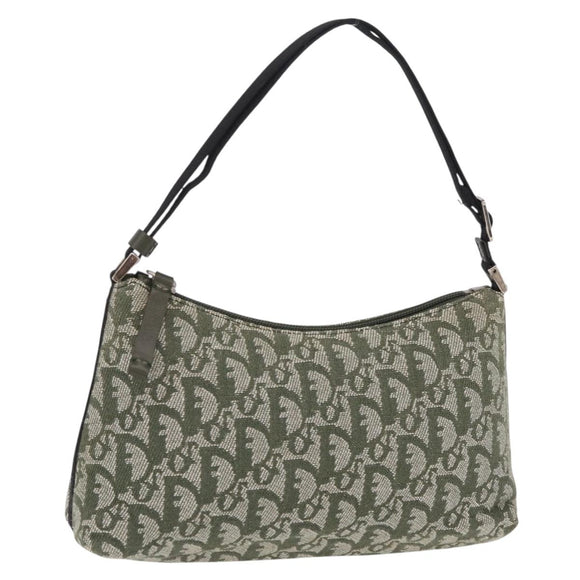 Christian Dior Trotter Canvas Accessory Pouch Khaki Silver Auth mr2991V