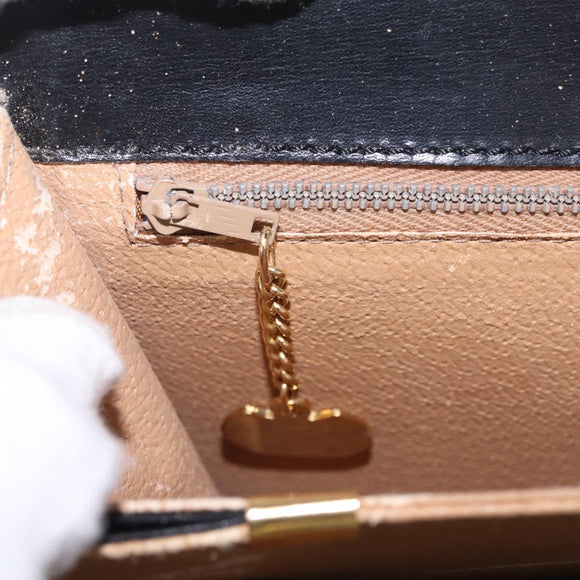 CELINE Hand Bag Leather 2way Black Gold Tone Auth mr2993