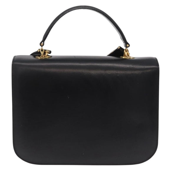 CELINE Hand Bag Leather 2way Black Gold Tone Auth mr2993