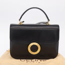 CELINE Hand Bag Leather 2way Black Gold Tone Auth mr2993-12