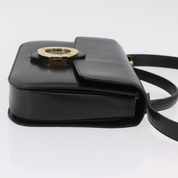 CELINE Hand Bag Leather 2way Black Gold Tone Auth mr2993