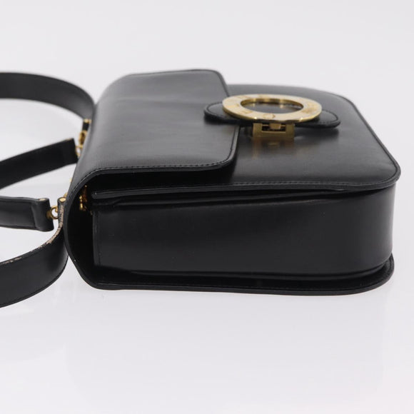 CELINE Hand Bag Leather 2way Black Gold Tone Auth mr2993