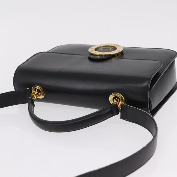 CELINE Hand Bag Leather 2way Black Gold Tone Auth mr2993
