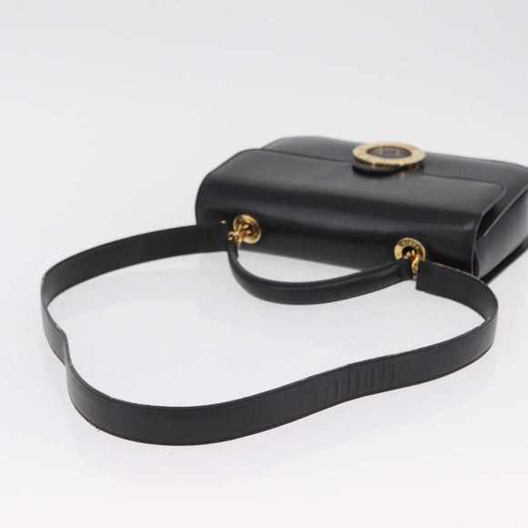 CELINE Hand Bag Leather 2way Black Gold Tone Auth mr2993
