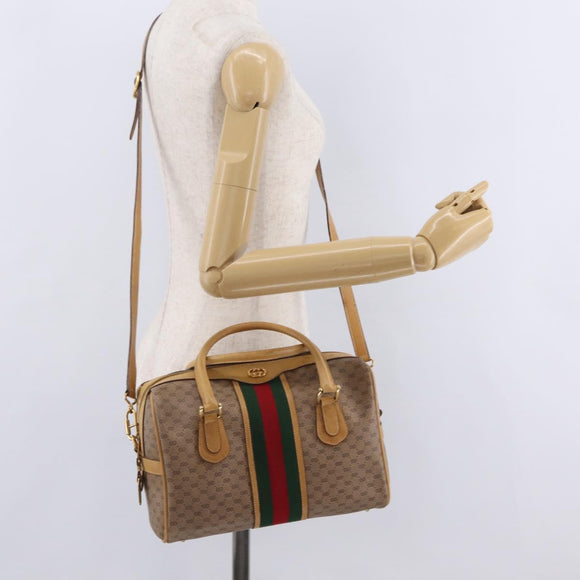 GUCCI Micro GG Web Sherry Line Hand Bag PVC 2way Beige 002 58 4422 Auth mr2994