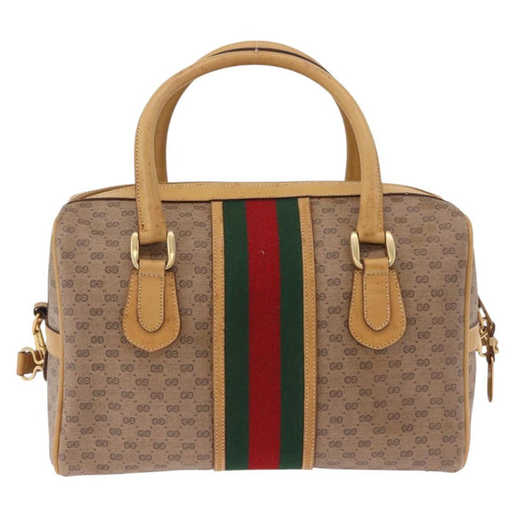 GUCCI Micro GG Web Sherry Line Hand Bag PVC 2way Beige 002 58 4422 Auth mr2994