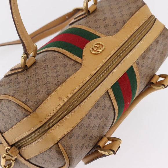 GUCCI Micro GG Web Sherry Line Hand Bag PVC 2way Beige 002 58 4422 Auth mr2994