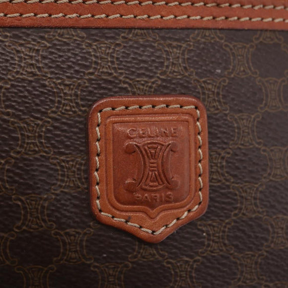 CELINE Macadam Canvas Vanity Cosmetic Pouch PVC Brown Auth mr2997A