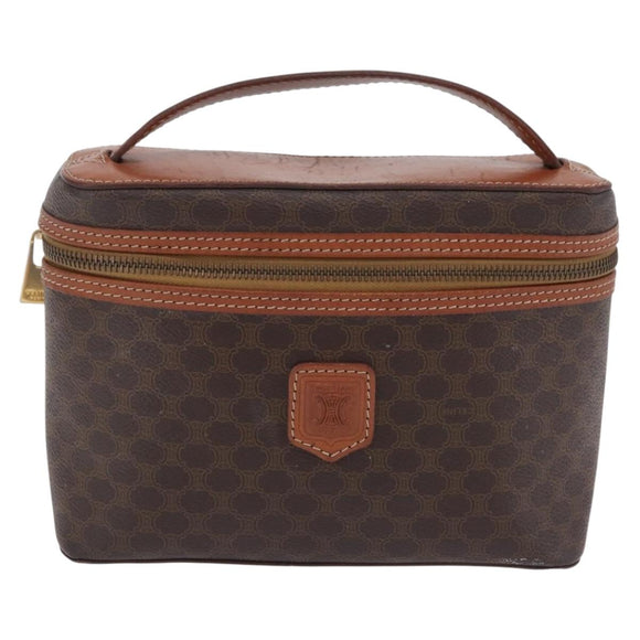 CELINE Macadam Canvas Vanity Cosmetic Pouch PVC Brown Auth mr2997A